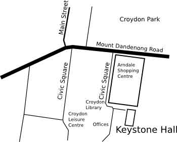 line map showing location of Keystone Hall, Croydon.